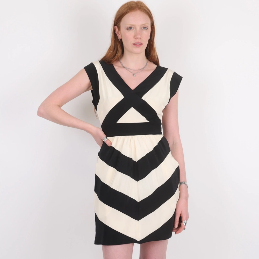 bcbg black white striped dress BCBGMAXAZRIA Costa Stripe Faux Wrap Dress